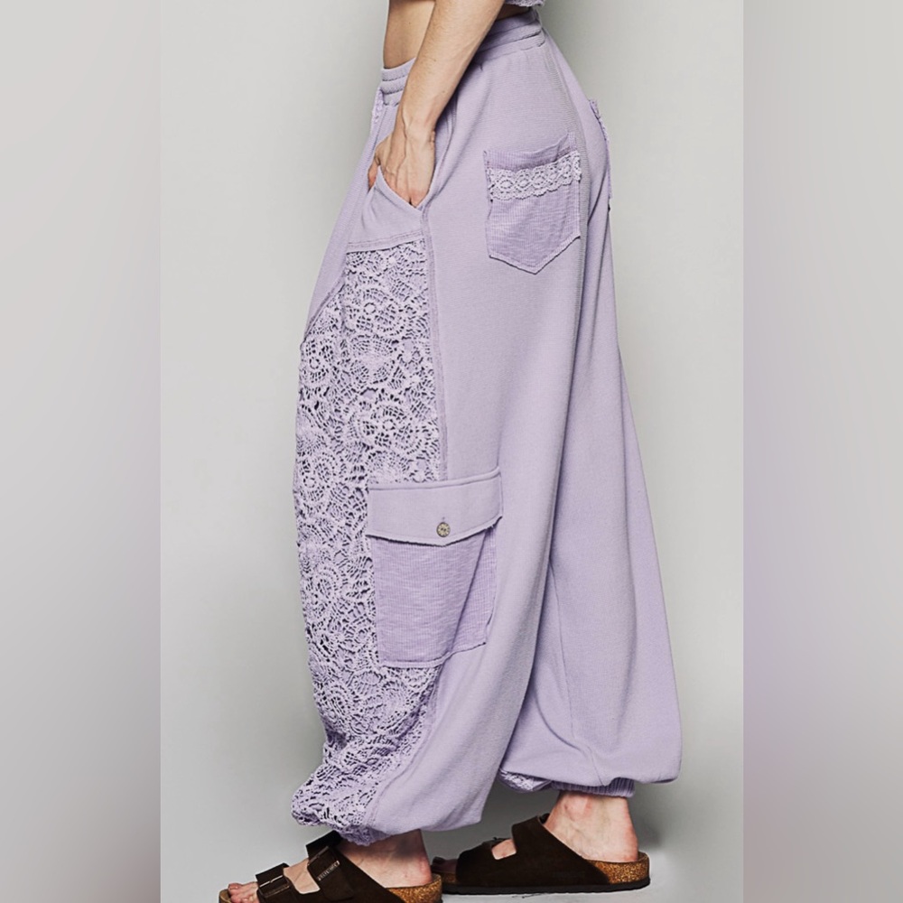 Nwt Pol Crochet Lace Patchwork Drawstring Jogger … - image 4